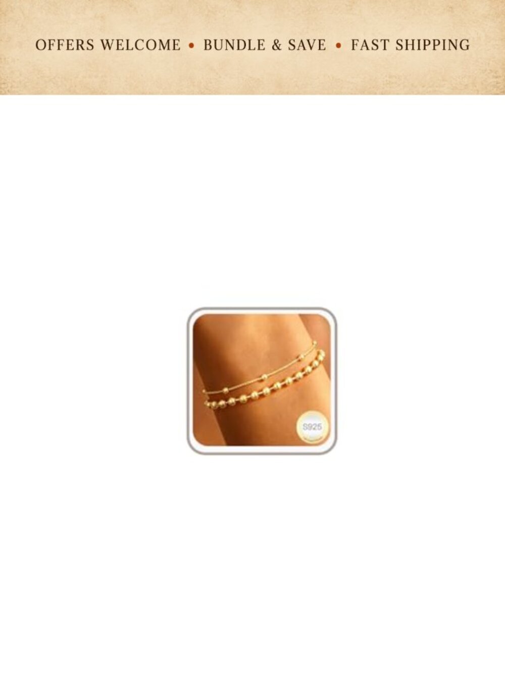 2PCS Dainty Bracelet Set Gold Plated Paperclip Chain Beaded Stack